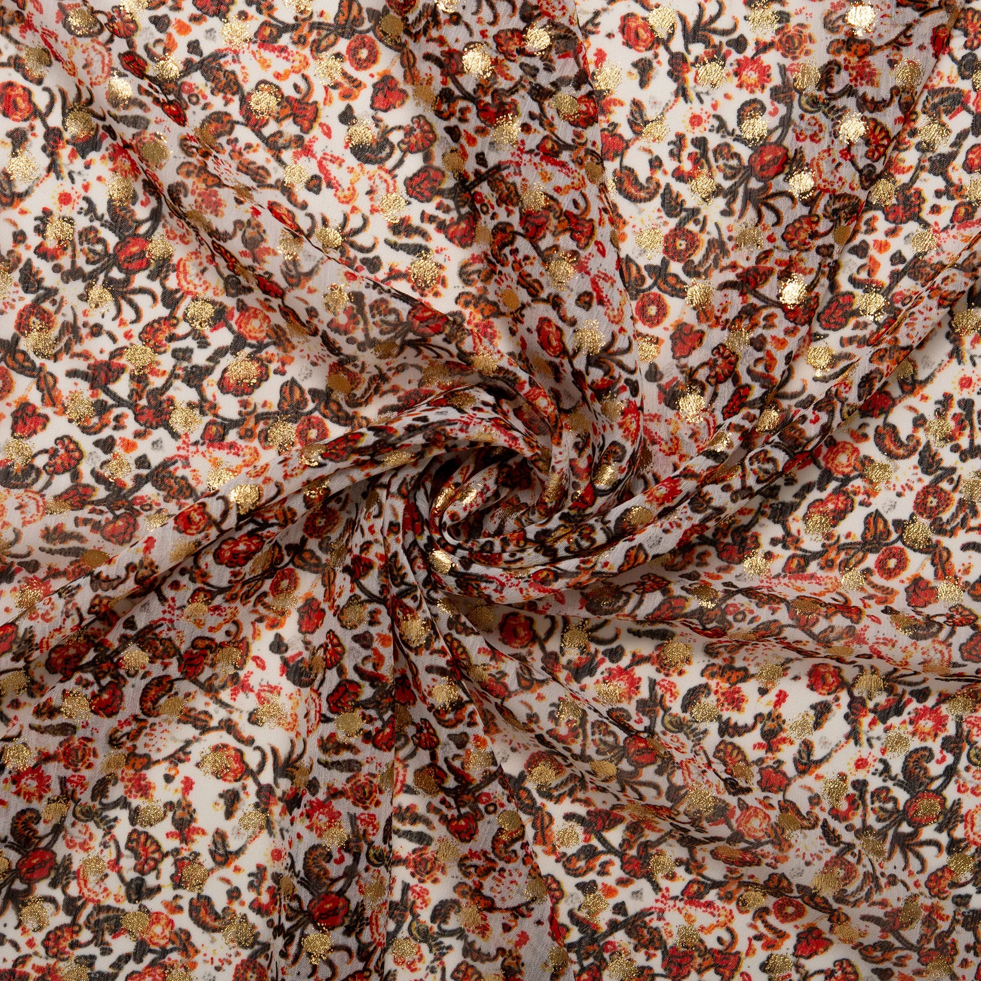 Printed polyester - MARCELINE - Florals - rust