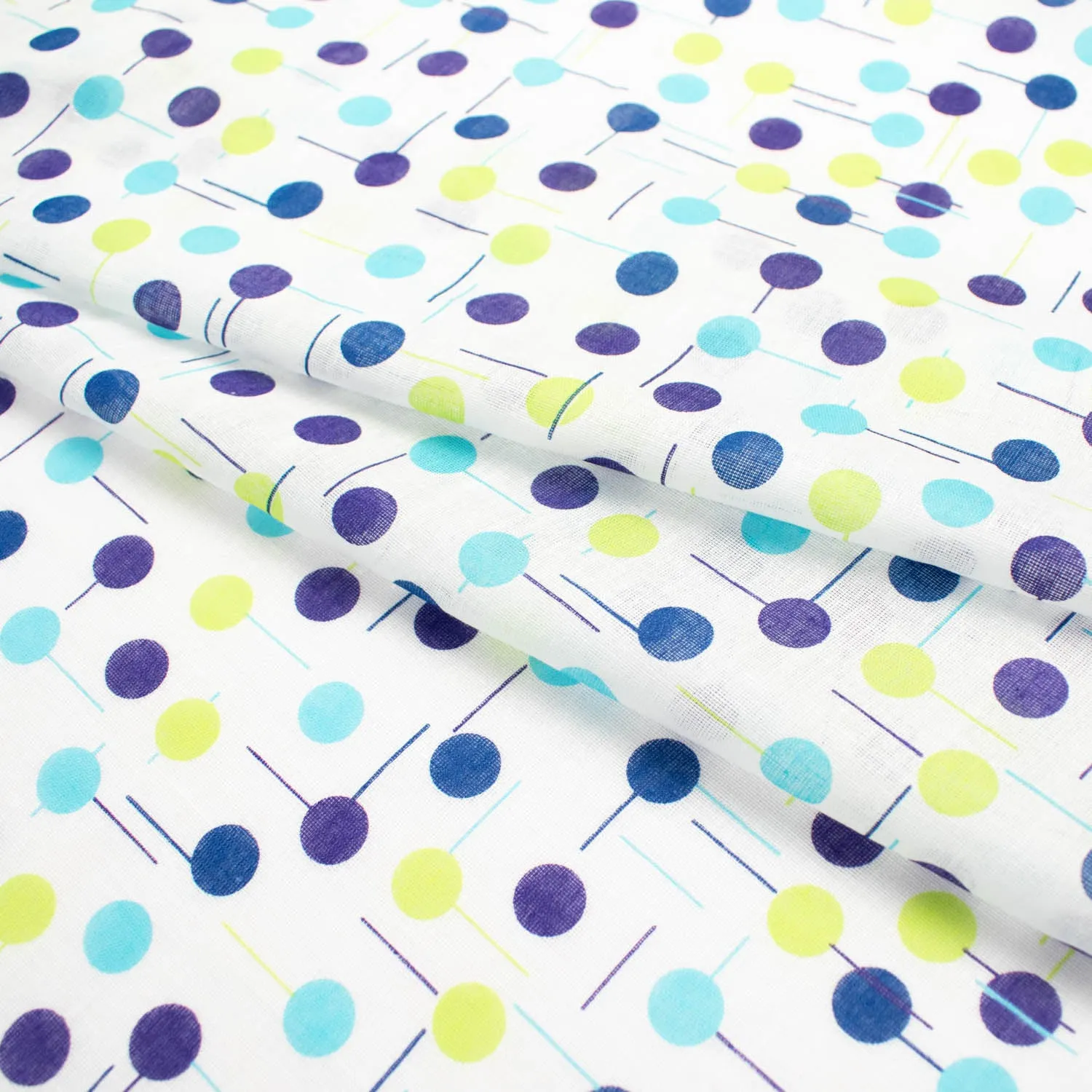 Printed Voile Blue & Green Dots