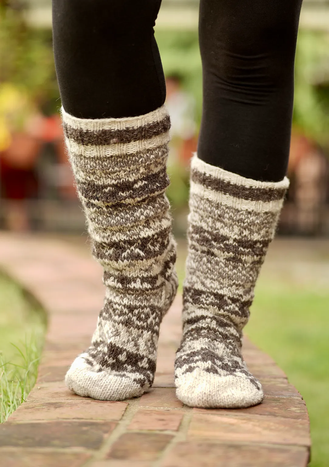 Pure Woolen Grey and White Mixed Knee High Socks