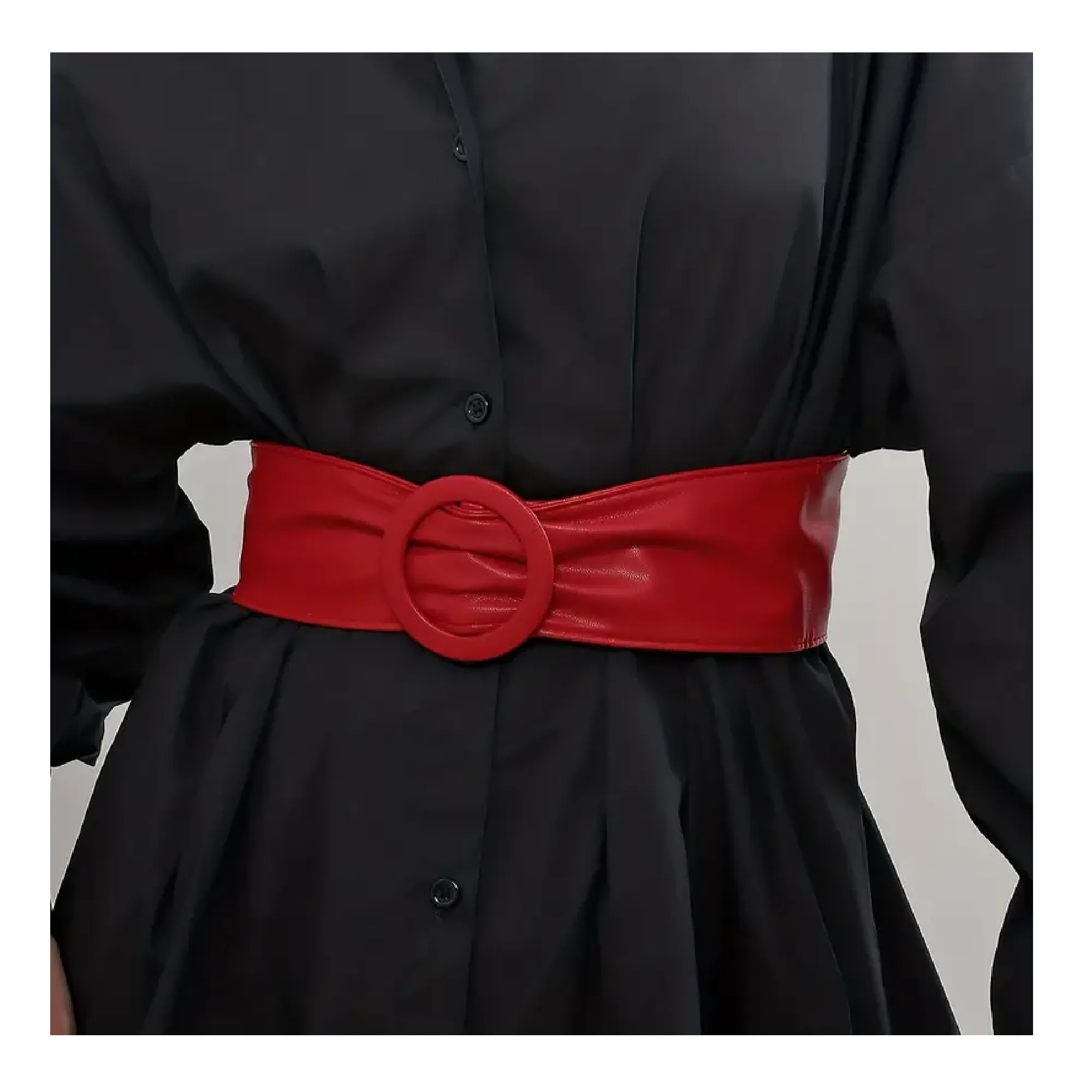 Round Buckle Adjustable Wide Belt Elegant PU Leather Dress Corsets Waistband Belts Decorative Coat Girdle For Women