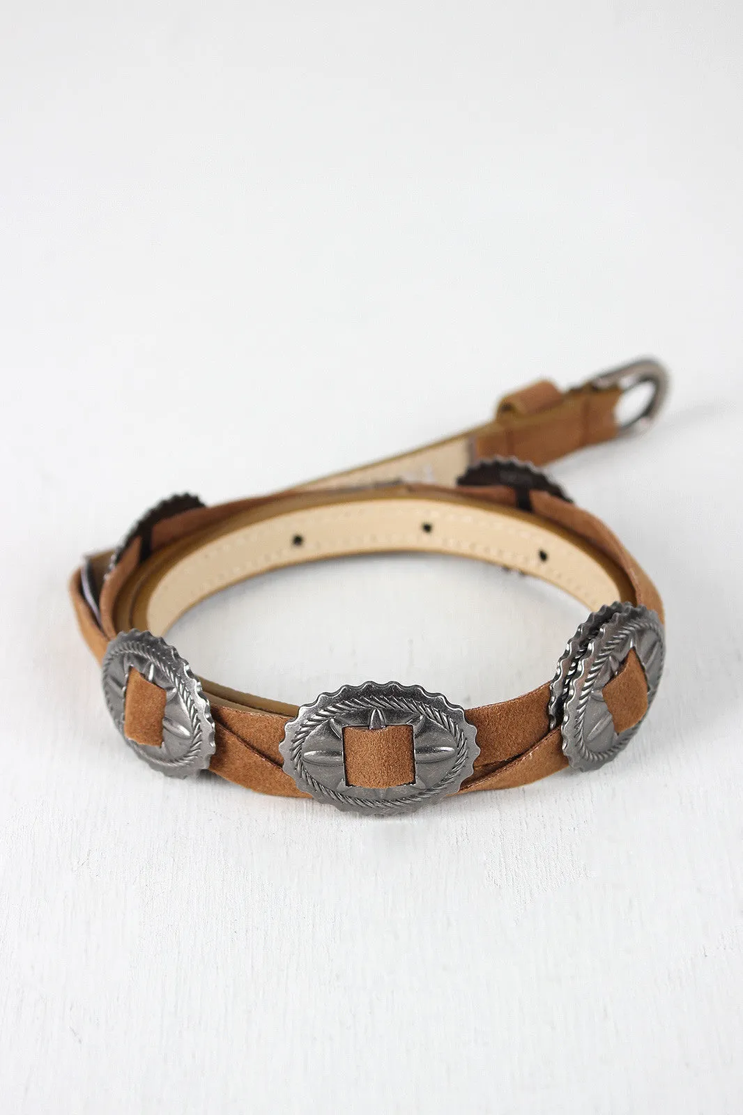 Vegan Suede Medallion Thin Belt