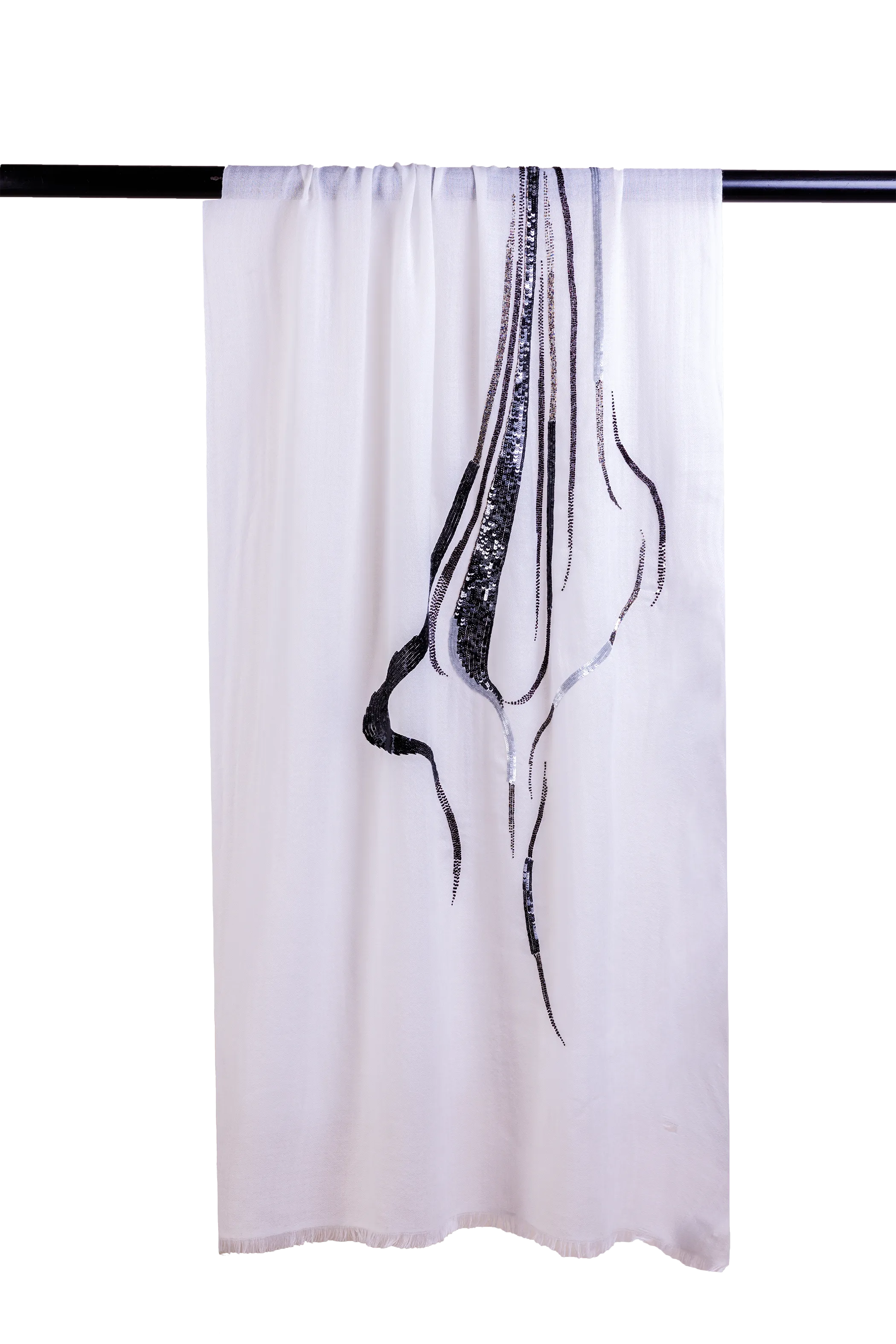 White Embroidered Cashmere Scarf