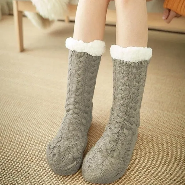 Winter Home Socks Slippers - Women Nonslip Thicken Warm Soft Cotton Sock