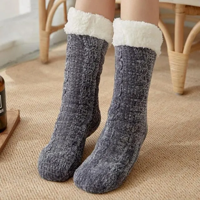 Winter Home Socks Slippers - Women Nonslip Thicken Warm Soft Cotton Sock