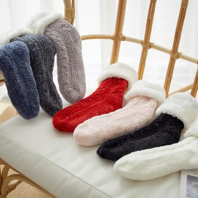 Winter Home Socks Slippers - Women Nonslip Thicken Warm Soft Cotton Sock