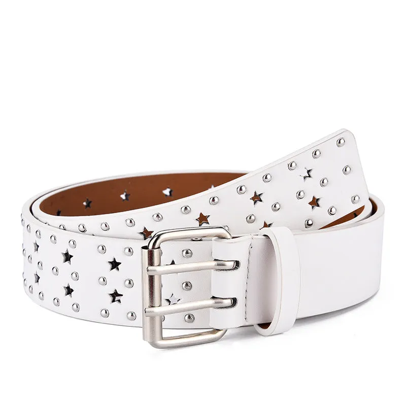 Women Star Belts for Leather Retro Style Decorative Pin Buckle Jeans