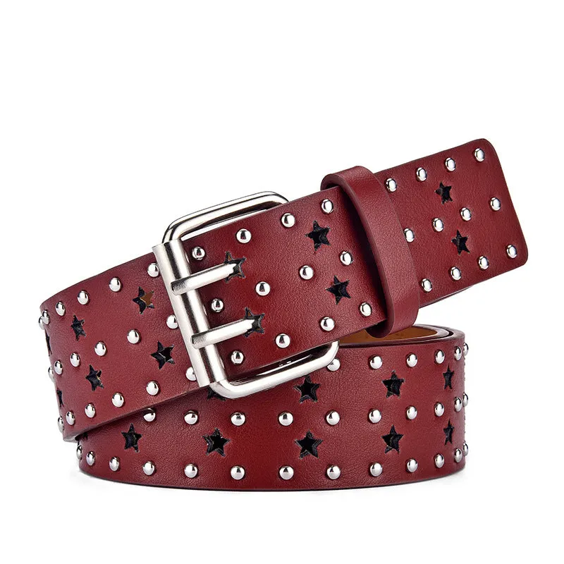 Women Star Belts for Leather Retro Style Decorative Pin Buckle Jeans