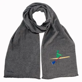 Wool scarf with embroidered multi-coloured sculler