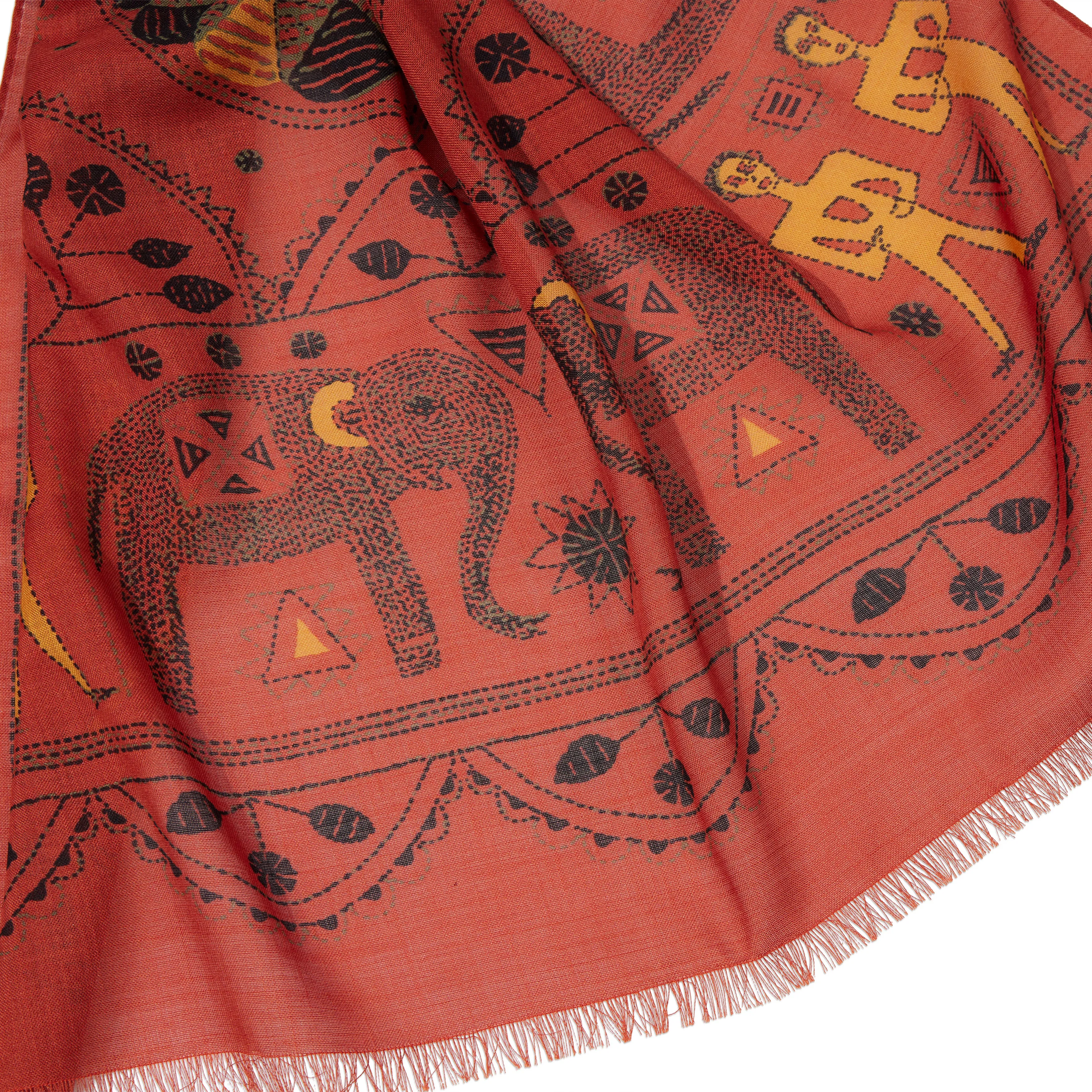 Wool/Silk Embroidered Elephant Scarf