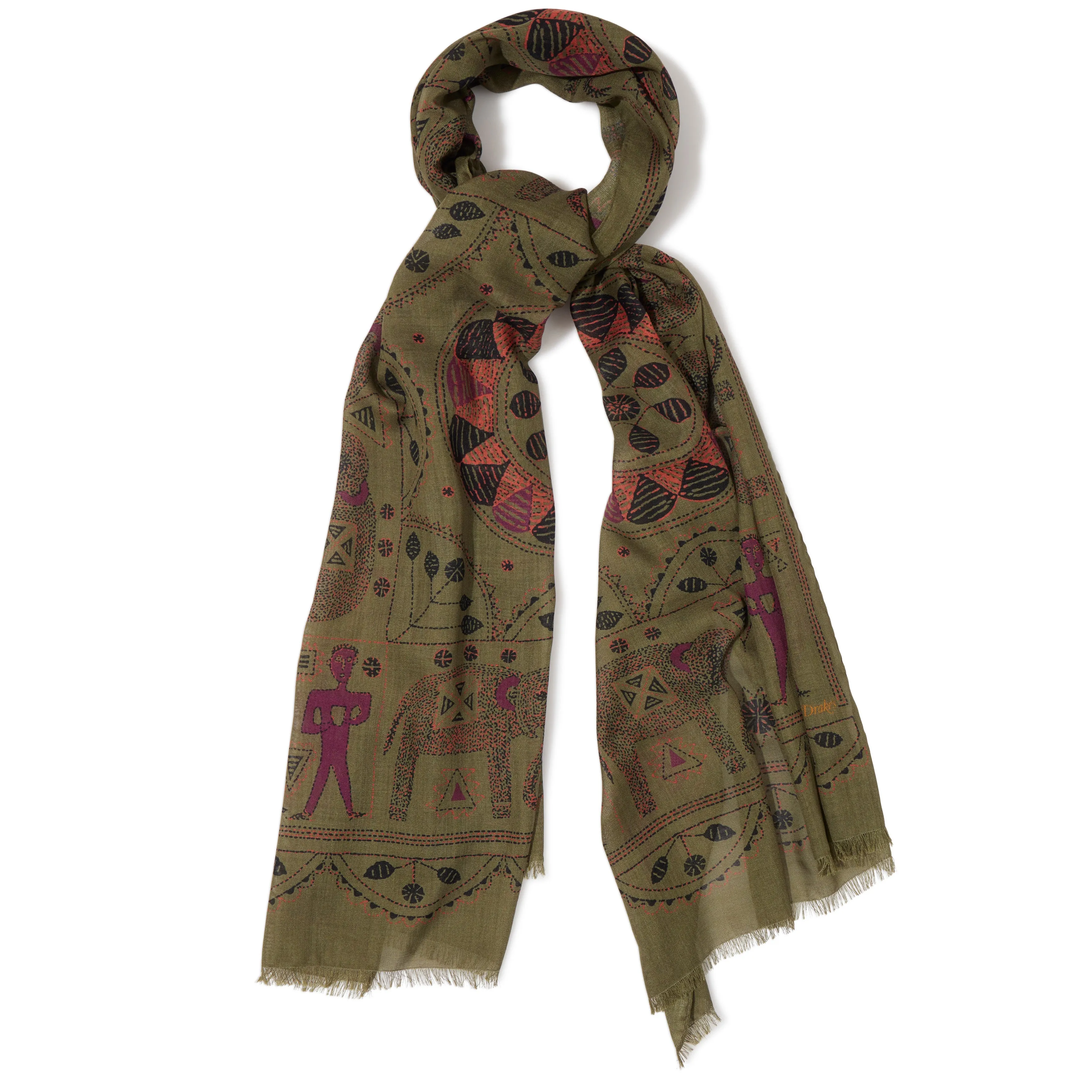 Wool/Silk Embroidered Elephant Scarf