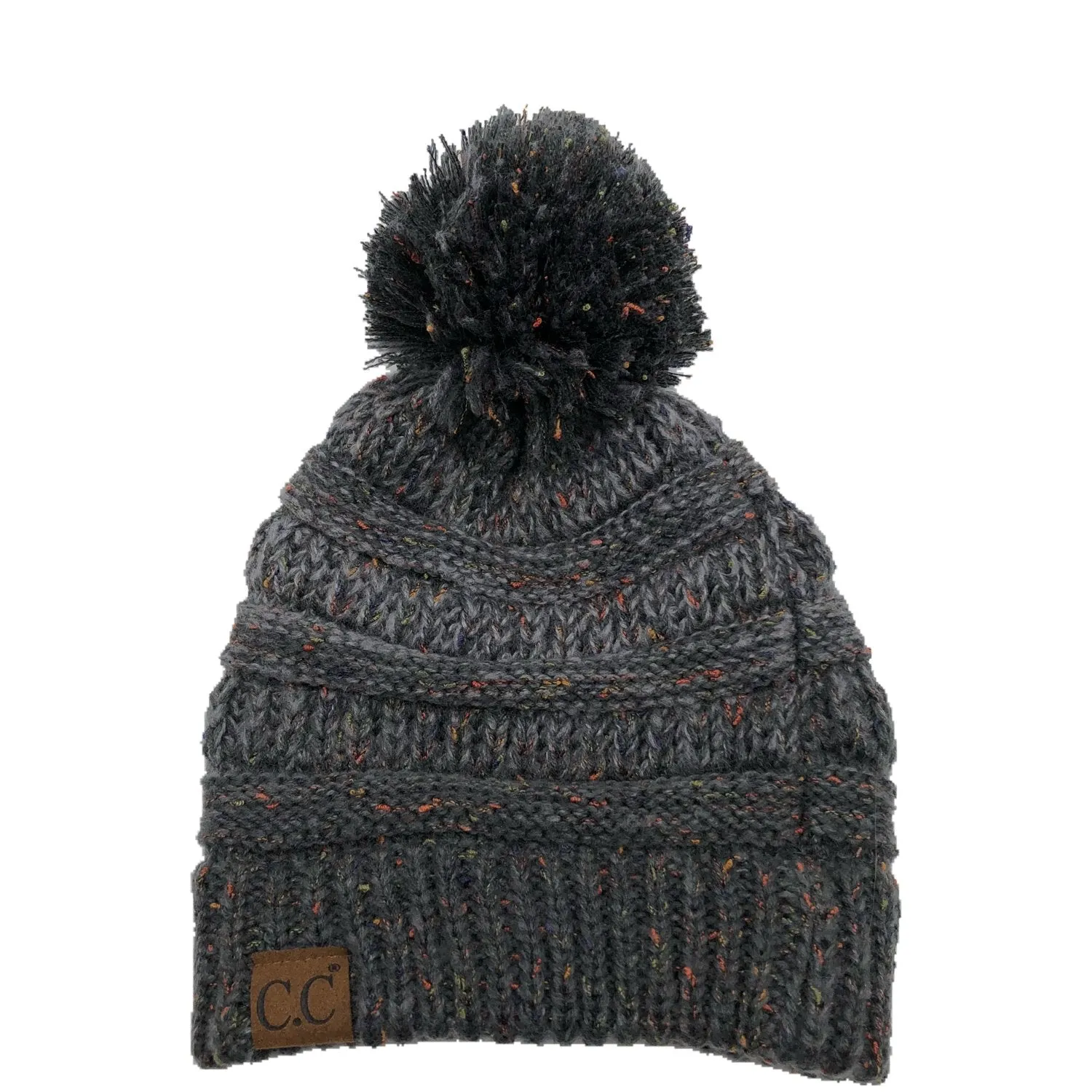 YJ-817 Ombre Speckled Pom Beanie - Dark Mel Grey